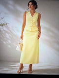 BELTED HALTER VEST TOP STRAIGHT SKIRT SET