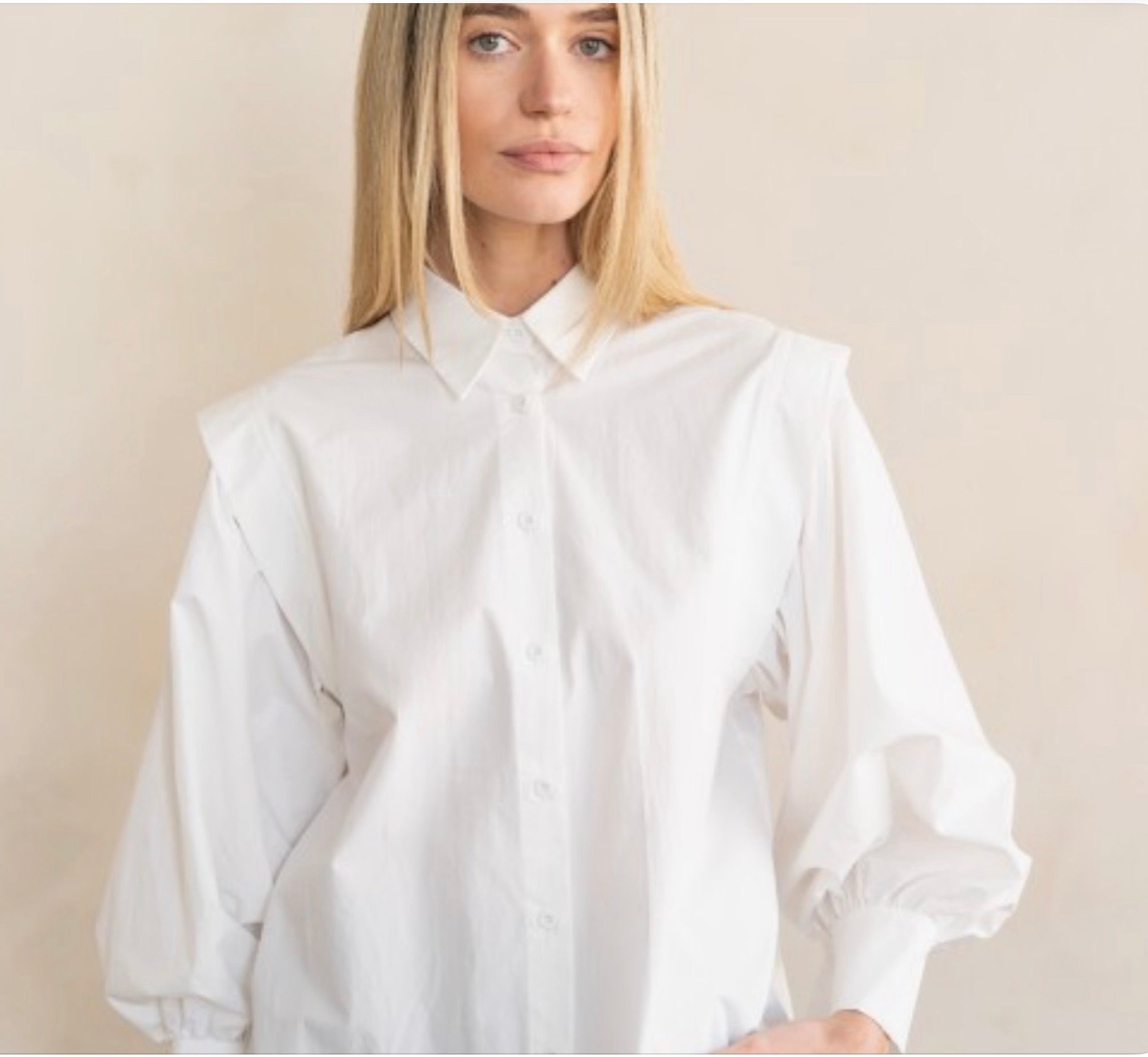 PLEAT SHOULDER BALLOON SLEEVE BLOUSE