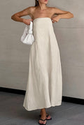 SOLID STRAPLESS MAXI LINEN SUNDRESS