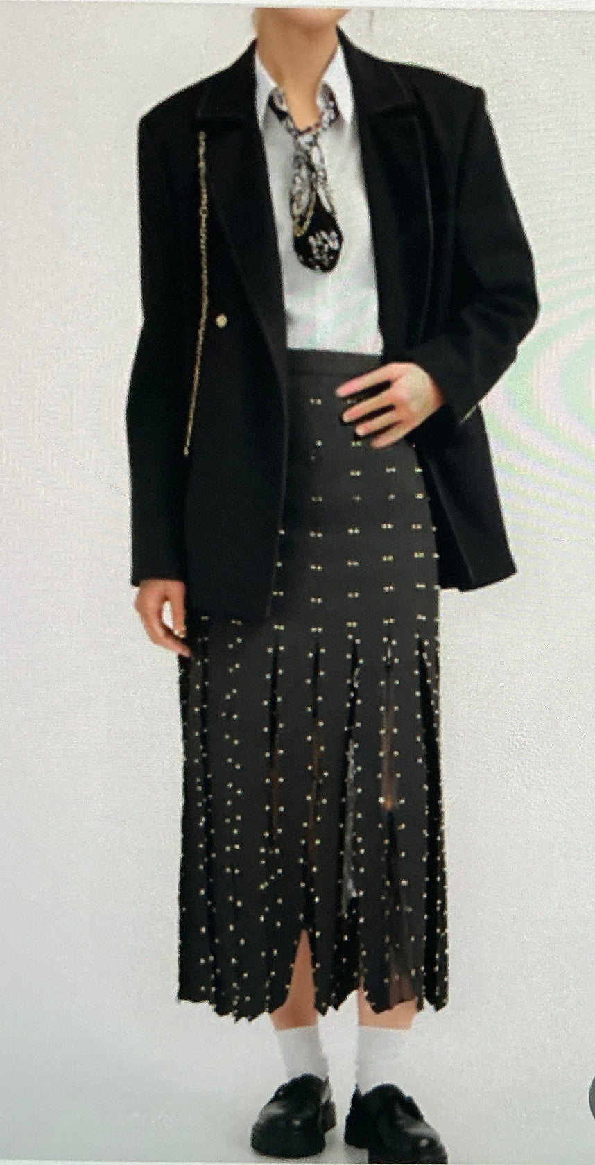 Beaded-Embellished Pleated Sheer Skirt