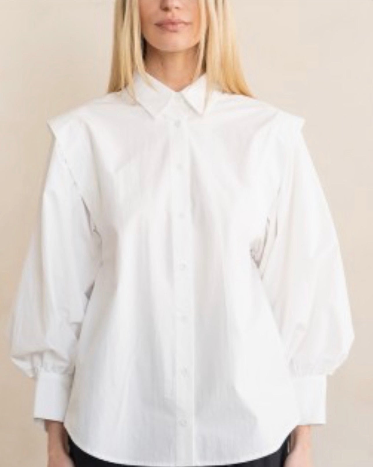 PLEAT SHOULDER BALLOON SLEEVE BLOUSE