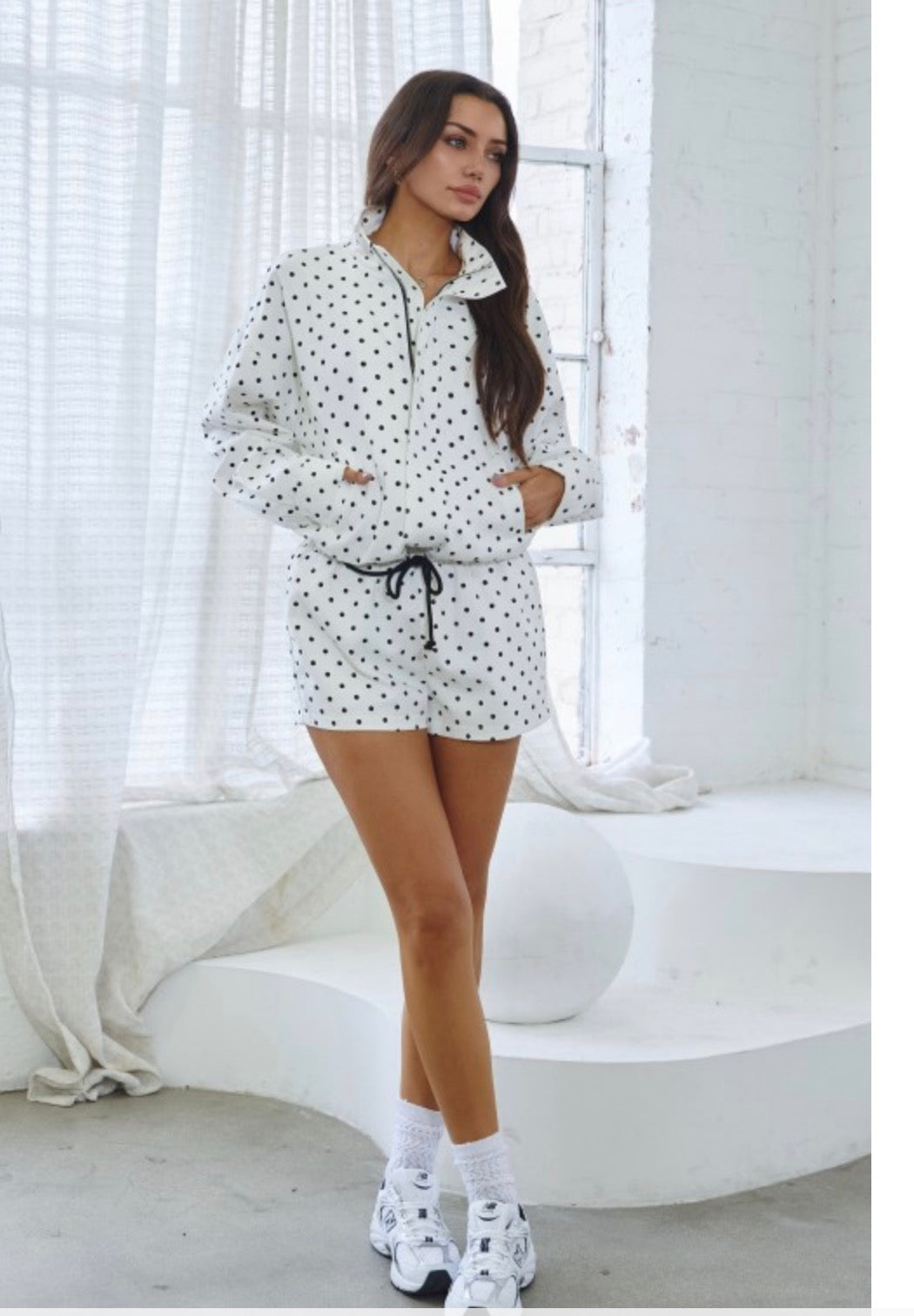 Polka Dot Zip-up Jacket & Shorts Set