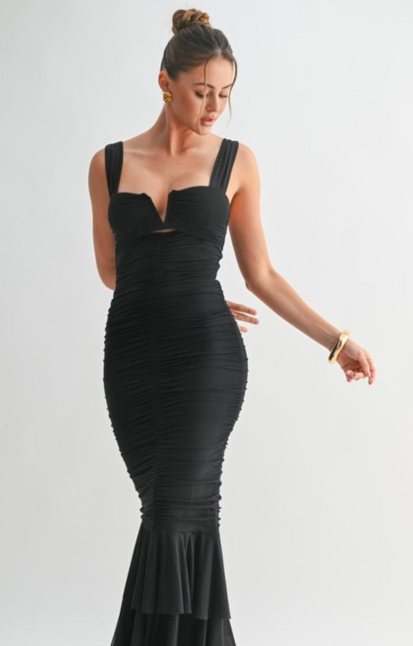 Rivera Mesh Flounce Gown