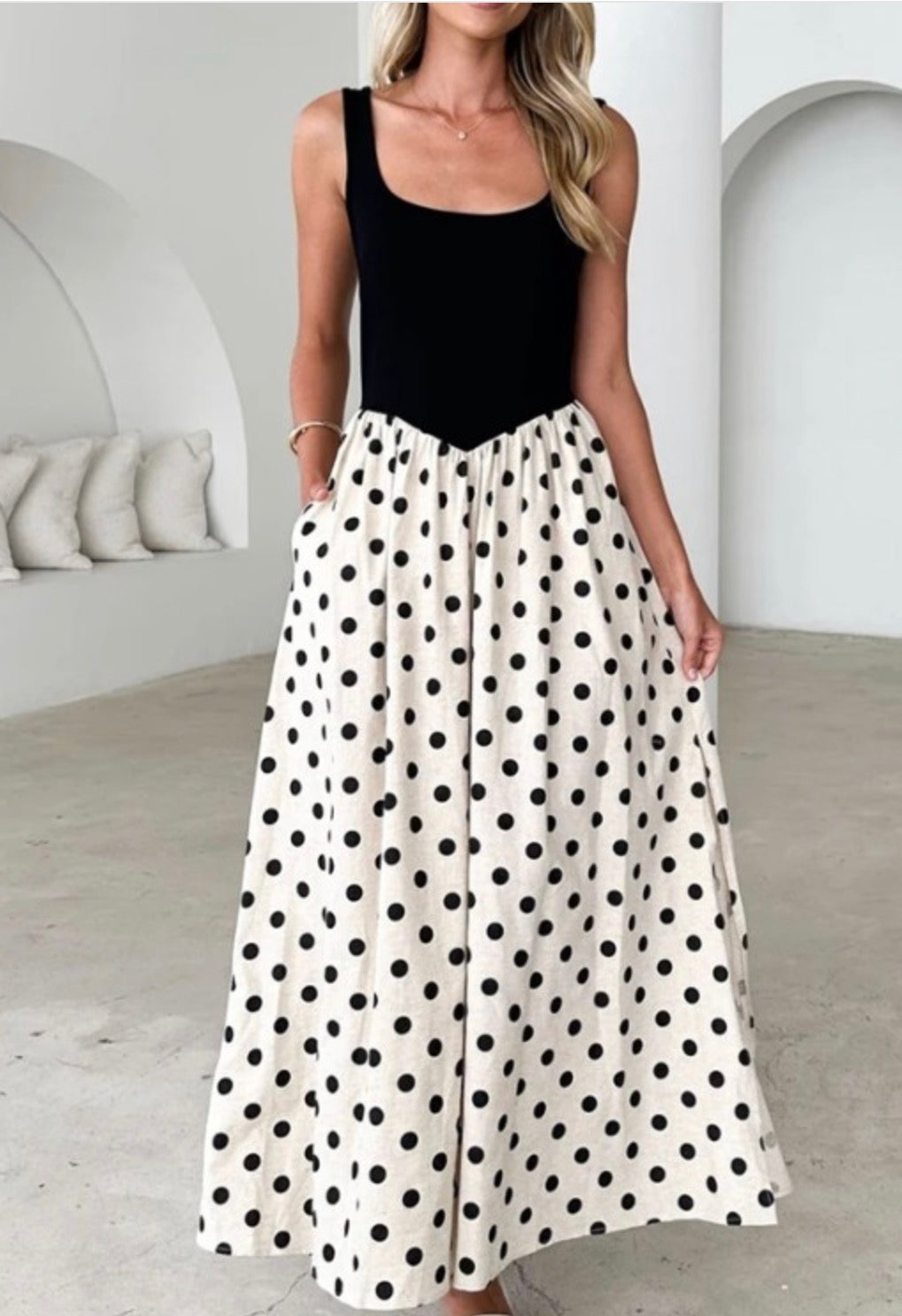Polka Sleeveless Maxi Dress