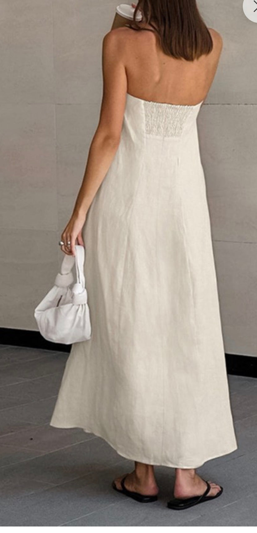 SOLID STRAPLESS MAXI LINEN SUNDRESS