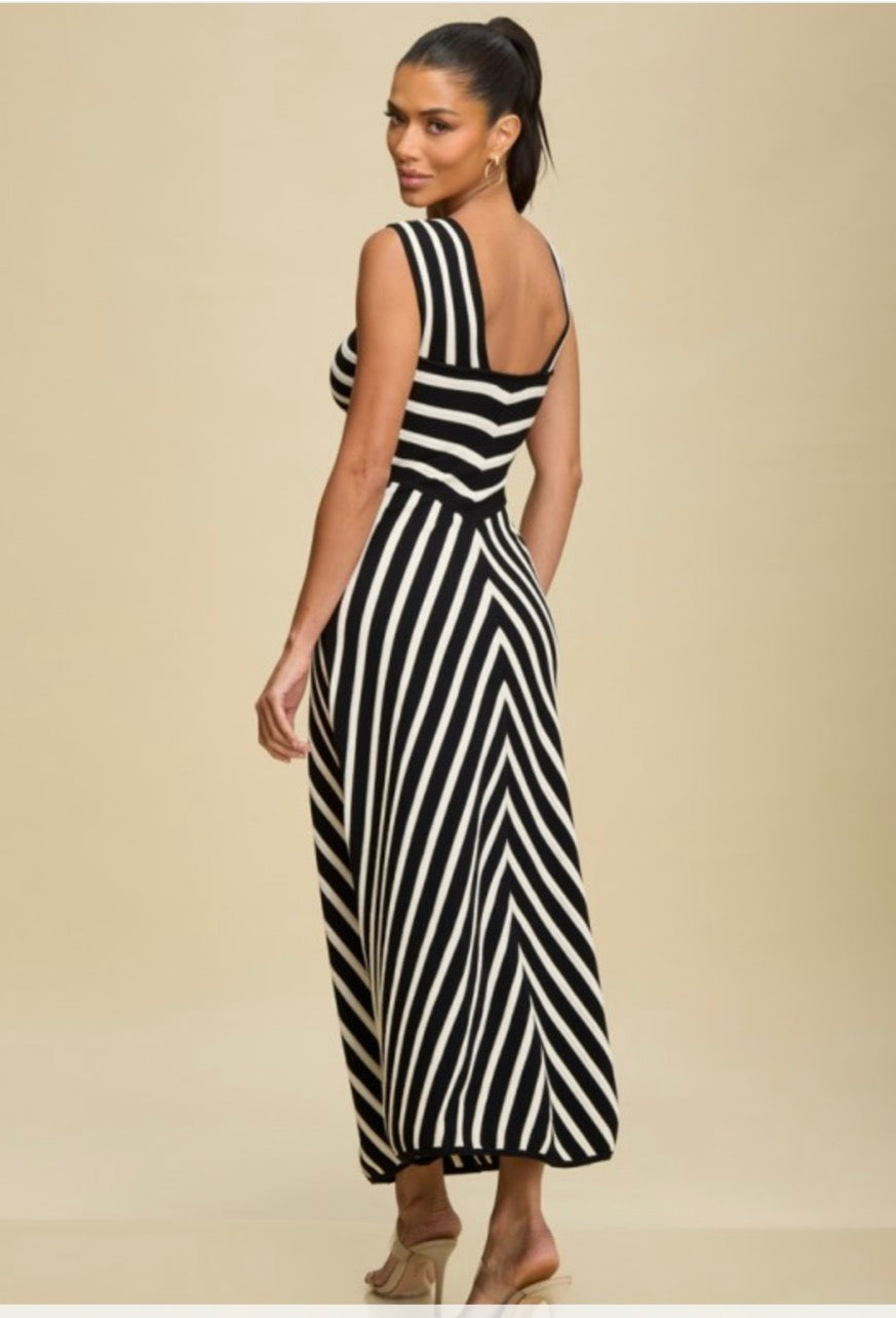 STRIPED KNIT MIDI DRESS