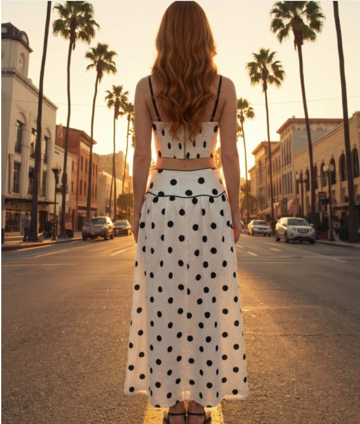 Polka Dot Wave Trim Top & Skirt Set