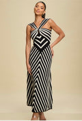 STRIPED KNIT MIDI DRESS