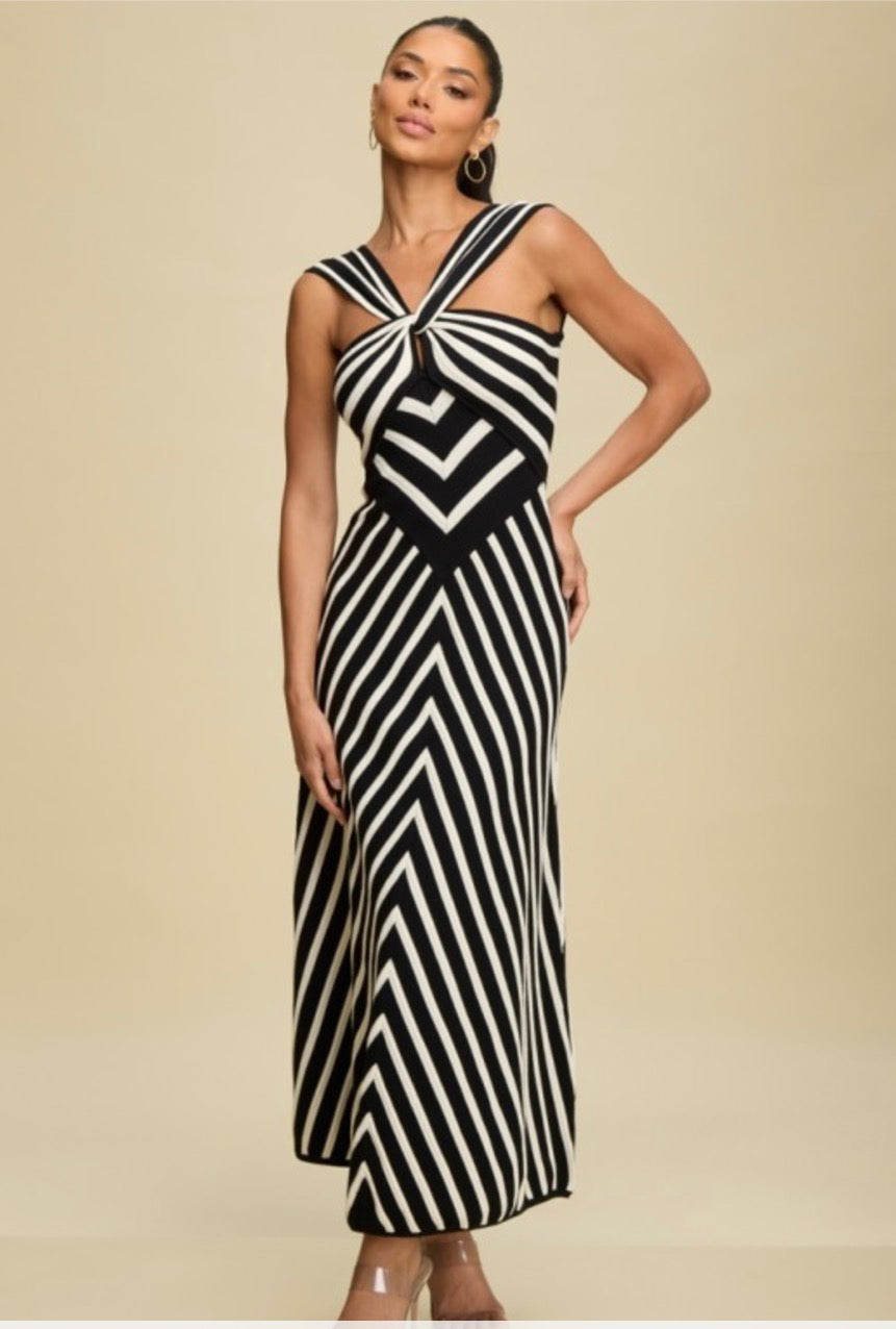 STRIPED KNIT MIDI DRESS