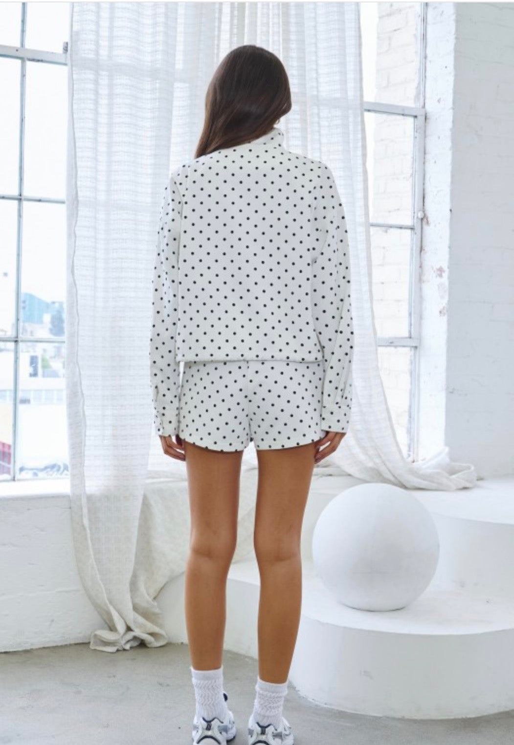 Polka Dot Zip-up Jacket & Shorts Set