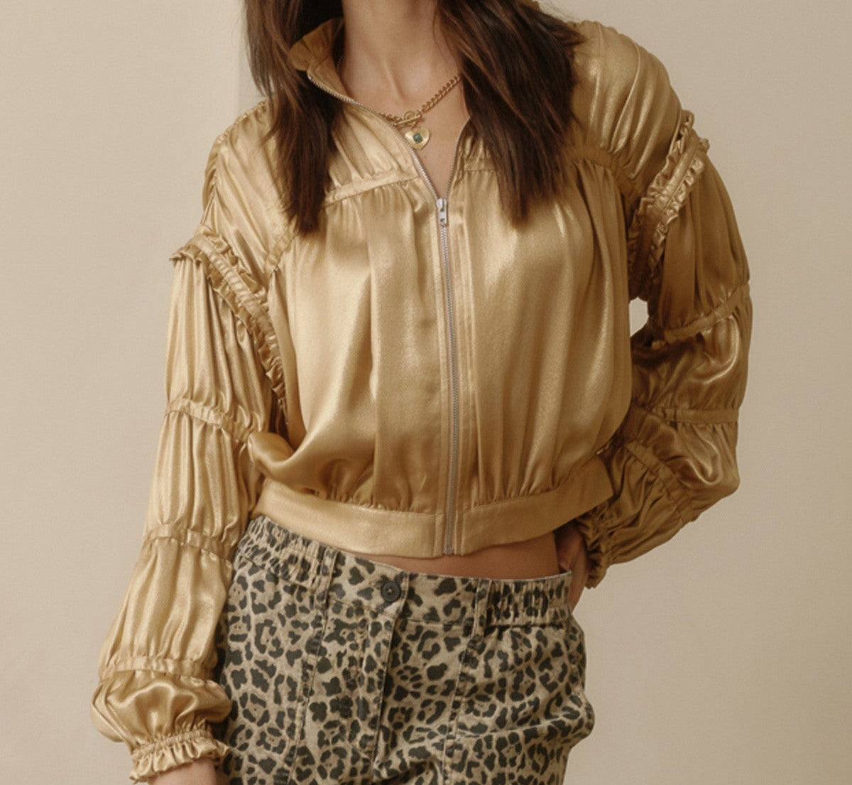 Shirring Detail Short Jacket