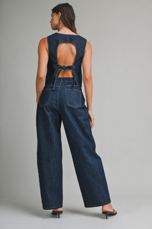 DENIM BACK TIE SLEEVELESS