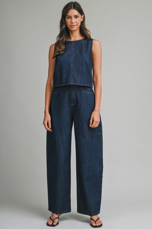 DENIM BACK TIE SLEEVELESS